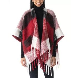 Jenni NWT Buffalo Plaid Pocket Topper from Macy's Poncho Cardigan One Size New